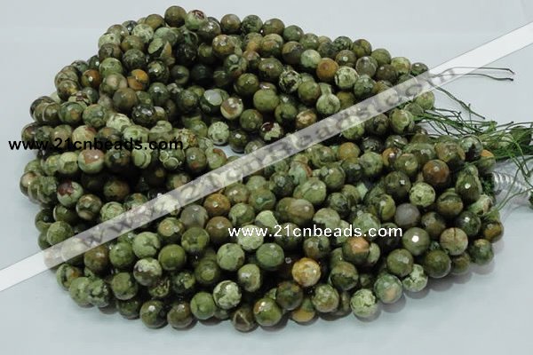 CPS57 15.5 inches 10mm faceted round green peacock stone beads