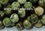 CPS58 15.5 inches 12mm faceted round green peacock stone beads