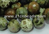 CPS59 15.5 inches 16mm faceted round green peacock stone beads