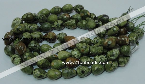 CPS65 15.5 inches 15*20mm faceted teardrop green peacock stone beads