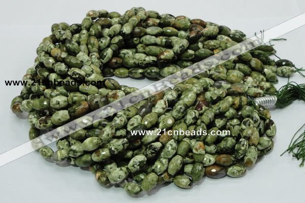 CPS67 15.5 inches 8*13mm faceted rice green peacock stone beads