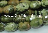 CPS68 15.5 inches 10*15mm faceted rice green peacock stone beads