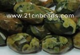 CPS69 15.5 inches 15*25mm faceted rice green peacock stone beads