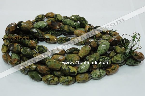 CPS69 15.5 inches 15*25mm faceted rice green peacock stone beads