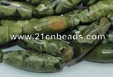 CPS70 15.5 inches 10*30mm faceted rice green peacock stone beads