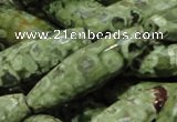 CPS71 15.5 inches 12*40mm faceted rice green peacock stone beads