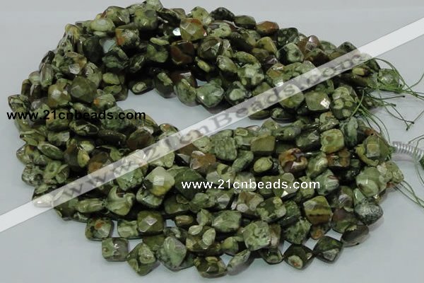 CPS73 15.5 inches 12*12mm faceted rhombic green peacock stone beads