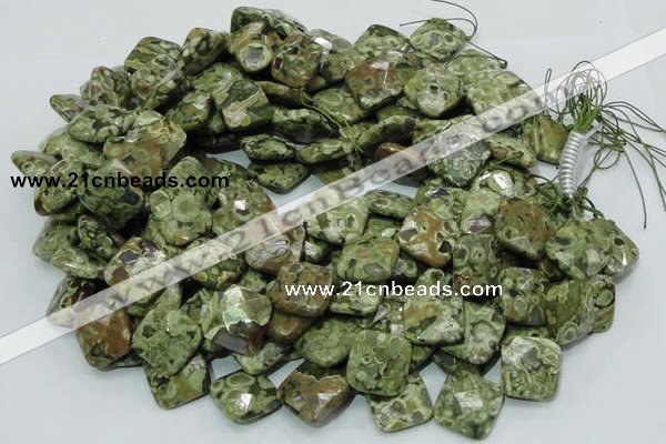 CPS75 15.5 inches 20*20mm faceted rhombic green peacock stone beads