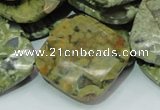 CPS77 15.5 inches 30*30mm faceted rhombic green peacock stone beads