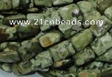 CPS78 15.5 inches 10*14mm faceted rectangle green peacock stone beads