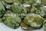 CPS80 15.5 inches 15*20mm faceted rectangle green peacock stone beads