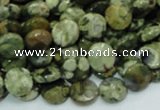 CPS83 15.5 inches 10mm faceted flat round green peacock stone beads