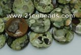 CPS86 15.5 inches 16mm faceted flat round green peacock stone beads