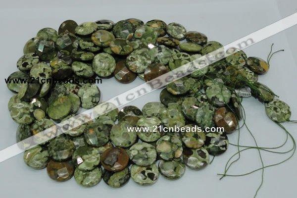 CPS86 15.5 inches 16mm faceted flat round green peacock stone beads