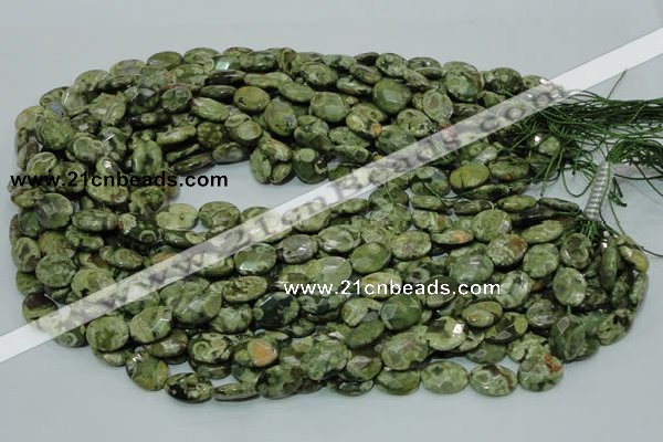 CPS89 15.5 inches 10*14mm faceted oval green peacock stone beads