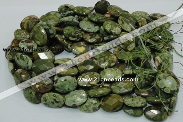 CPS92 15.5 inches 18*25mm faceted oval green peacock stone beads