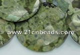 CPS93 15.5 inches 30mm faceted flat round green peacock stone beads