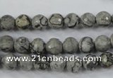 CPT112 15.5 inches 8mm faceted round grey picture jasper beads