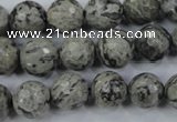 CPT114 15.5 inches 12mm faceted round grey picture jasper beads