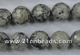 CPT115 15.5 inches 14mm faceted round grey picture jasper beads