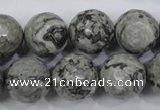 CPT116 15.5 inches 16mm faceted round grey picture jasper beads