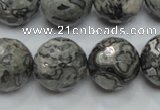 CPT117 15.5 inches 18mm faceted round grey picture jasper beads