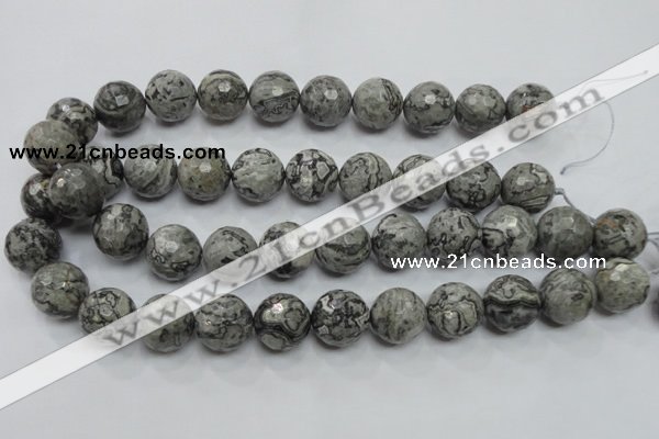 CPT117 15.5 inches 18mm faceted round grey picture jasper beads