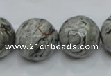 CPT118 15.5 inches 20mm faceted round grey picture jasper beads