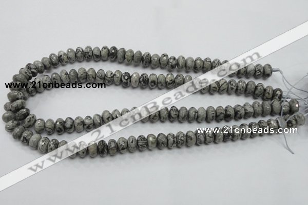 CPT120 15.5 inches 6*10mm faceted rondelle grey picture jasper beads