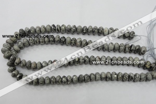 CPT121 15.5 inches 7*12mm faceted rondelle grey picture jasper beads