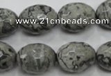 CPT123 15.5 inches 16*20mm faceted rice grey picture jasper beads