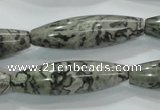 CPT124 15.5 inches 12*40mm rice grey picture jasper beads