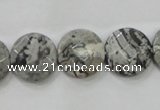 CPT125 15.5 inches 15mm faceted coin grey picture jasper beads