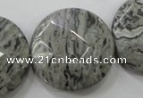 CPT127 15.5 inches 30mm faceted coin grey picture jasper beads