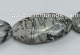 CPT128 15.5 inches 20*40mm faceted oval grey picture jasper beads