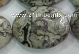 CPT130 15.5 inches 30*40mm faceted oval grey picture jasper beads