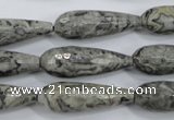 CPT137 15.5 inches 10*30mm faceted teardrop grey picture jasper beads