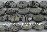 CPT143 15.5 inches 10*14mm faceted oval grey picture jasper beads