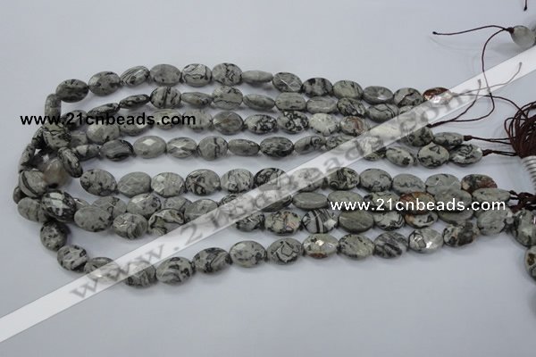 CPT143 15.5 inches 10*14mm faceted oval grey picture jasper beads