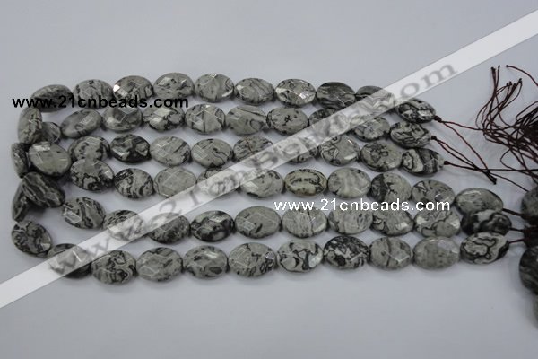 CPT145 15.5 inches 13*18mm faceted oval grey picture jasper beads