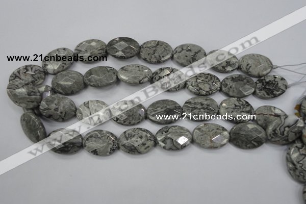 CPT147 15.5 inches 18*25mm faceted oval grey picture jasper beads