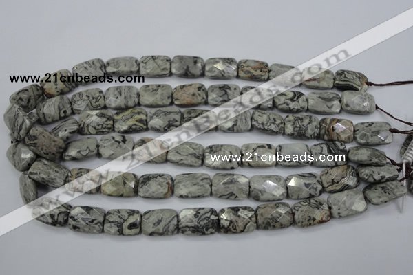 CPT154 15.5 inches 13*18mm faceted rectangle grey picture jasper beads