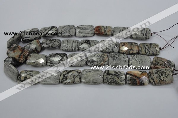 CPT156 15.5 inches 18*25mm faceted rectangle grey picture jasper beads