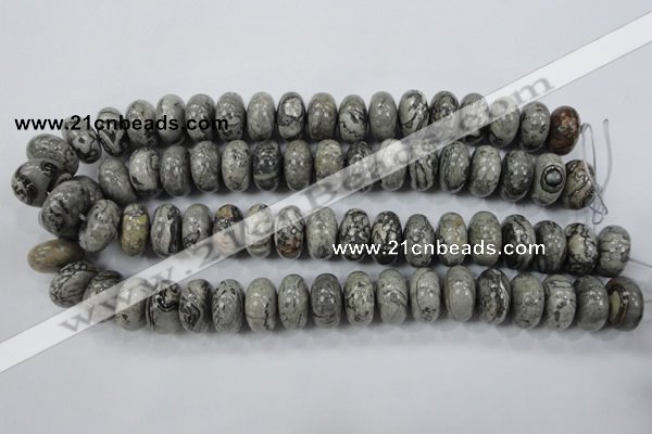 CPT161 15.5 inches 10*18mm rondelle grey picture jasper beads