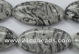 CPT176 15.5 inches 20*40mm marquise grey picture jasper beads