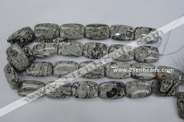 CPT182 15.5 inches 20*30mm rectangle grey picture jasper beads