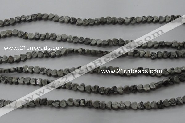 CPT184 15.5 inches 4*4mm heart grey picture jasper beads wholesale