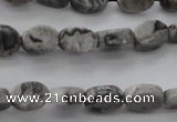 CPT185 15.5 inches 4*6mm oval grey picture jasper beads wholesale