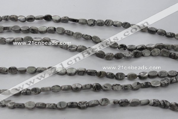 CPT185 15.5 inches 4*6mm oval grey picture jasper beads wholesale