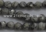 CPT186 15.5 inches 4mm faceted round grey picture jasper beads